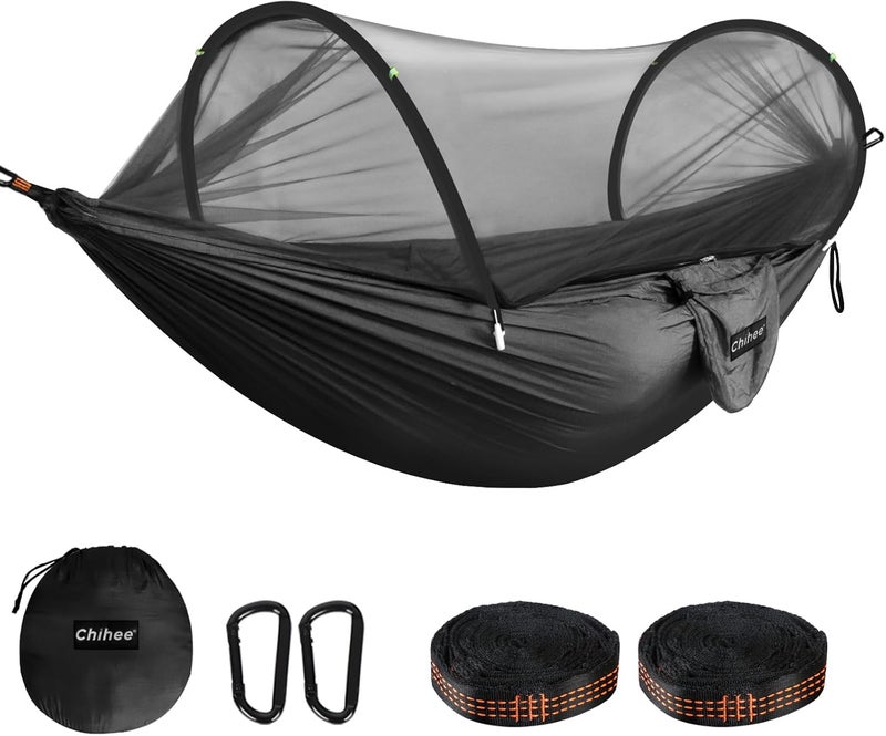 Chihee Ultra-Light Travel Camping Hammock Pop-up Net Hammock 660lbs Load Capacity,Breathable,Quick-Drying Parachute Nylon 2 Premium Carabiners,2 Tree Slings Included for Outdoor Backpacking Hiking - Image 1